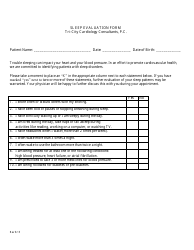 Document preview: Sleep Evaluation Form - Tri-City Cardiology Consultants, P.c.