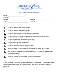Document preview: Sleep Evaluation Form - Physicians East Sleep Center