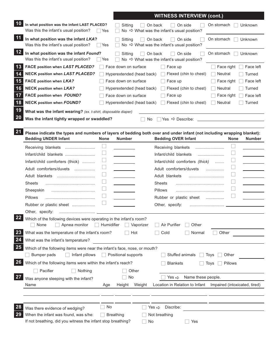 Infant Death Reporting Form - Sudden Unexplained Infant Death Investigation, Page 2