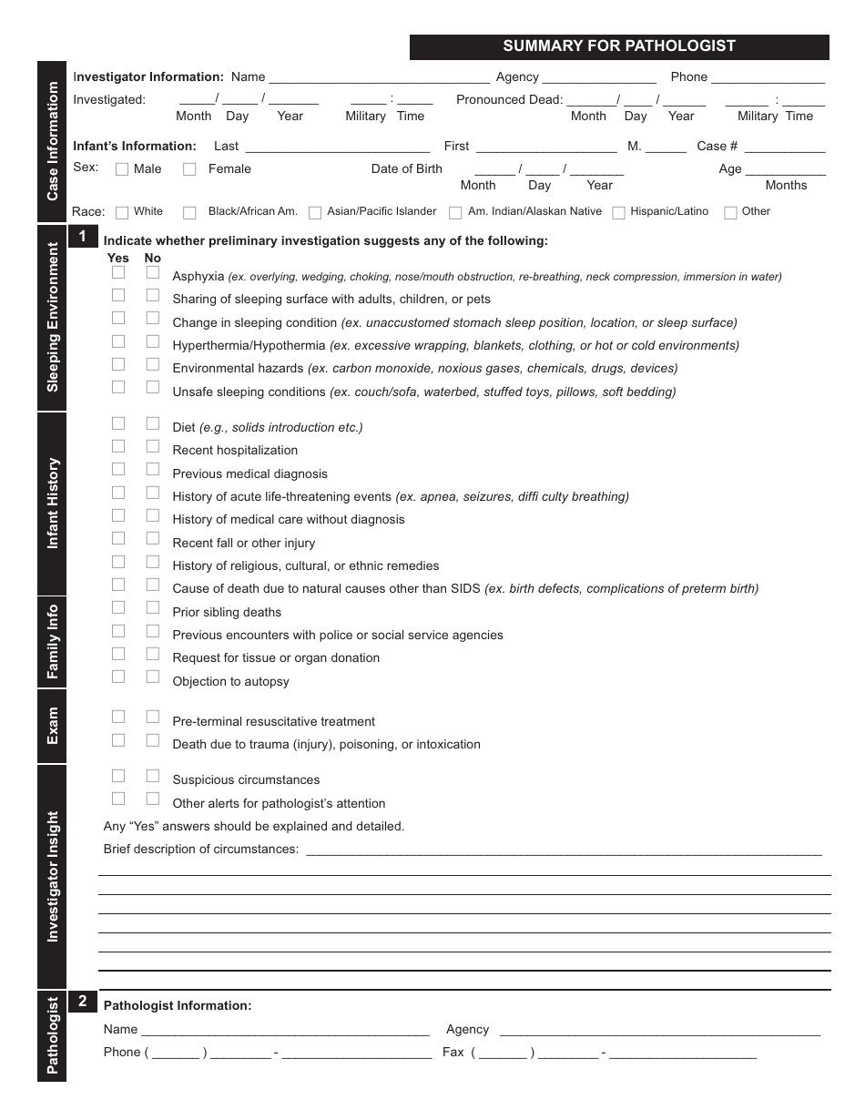 Infant Death Reporting Form - Sudden Unexplained Infant Death ...