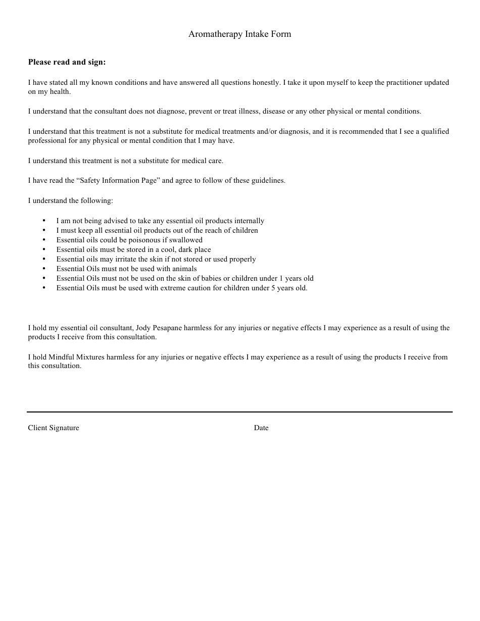 Aromatherapy Intake Form - Mindful Mixtures, Page 4