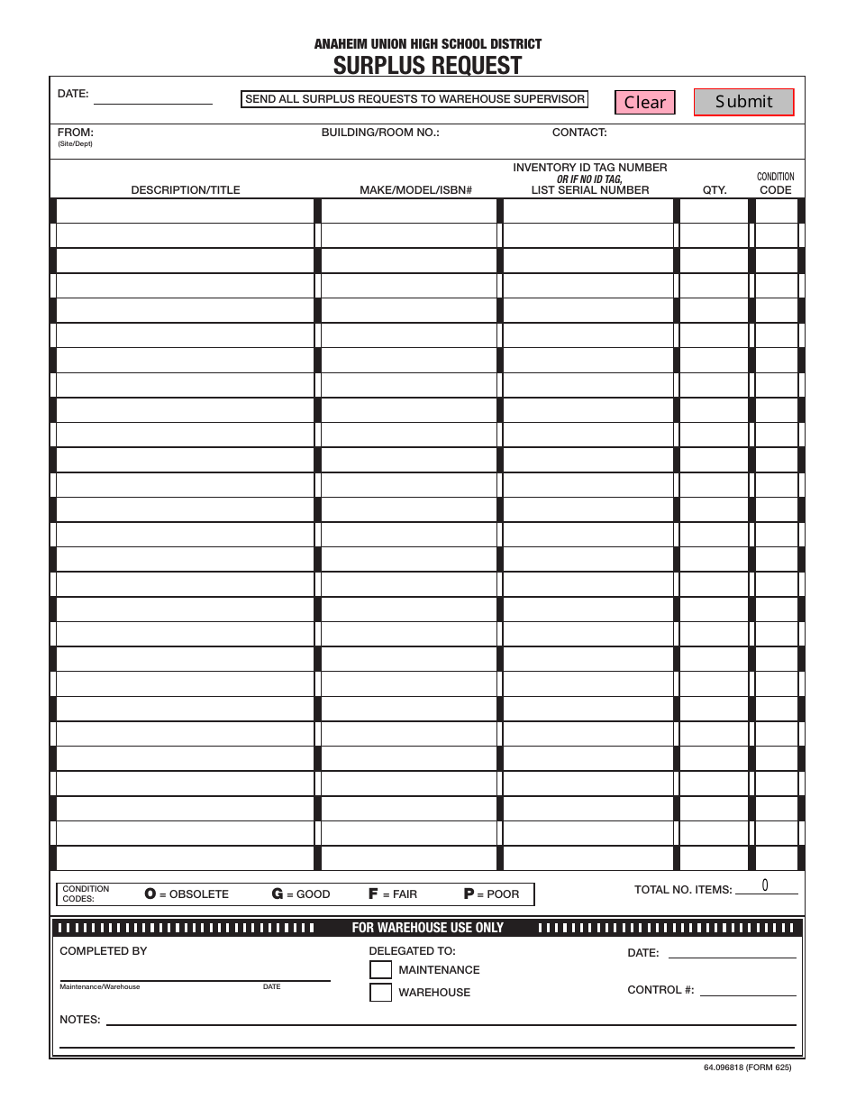 Surplus Request Form - Anaheim Union High School District, Page 1