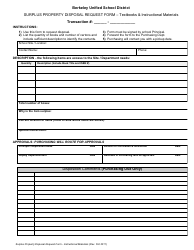 Document preview: Surplus Property Disposal Request Form - Berkeley Unified School District