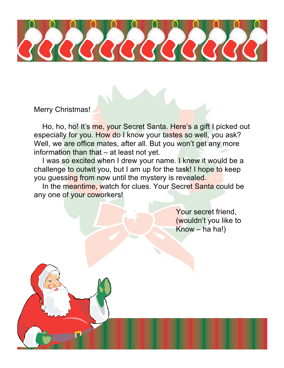 Preview of Sample Secret Santa's Letter for Office Workers document