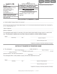 Document preview: Form LLC-1.15 Application to Reserve a Name, Transfer of Reserved Name, Cancellation of Reserved Name - Illinois