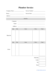 Document preview: Plumber Invoice Template