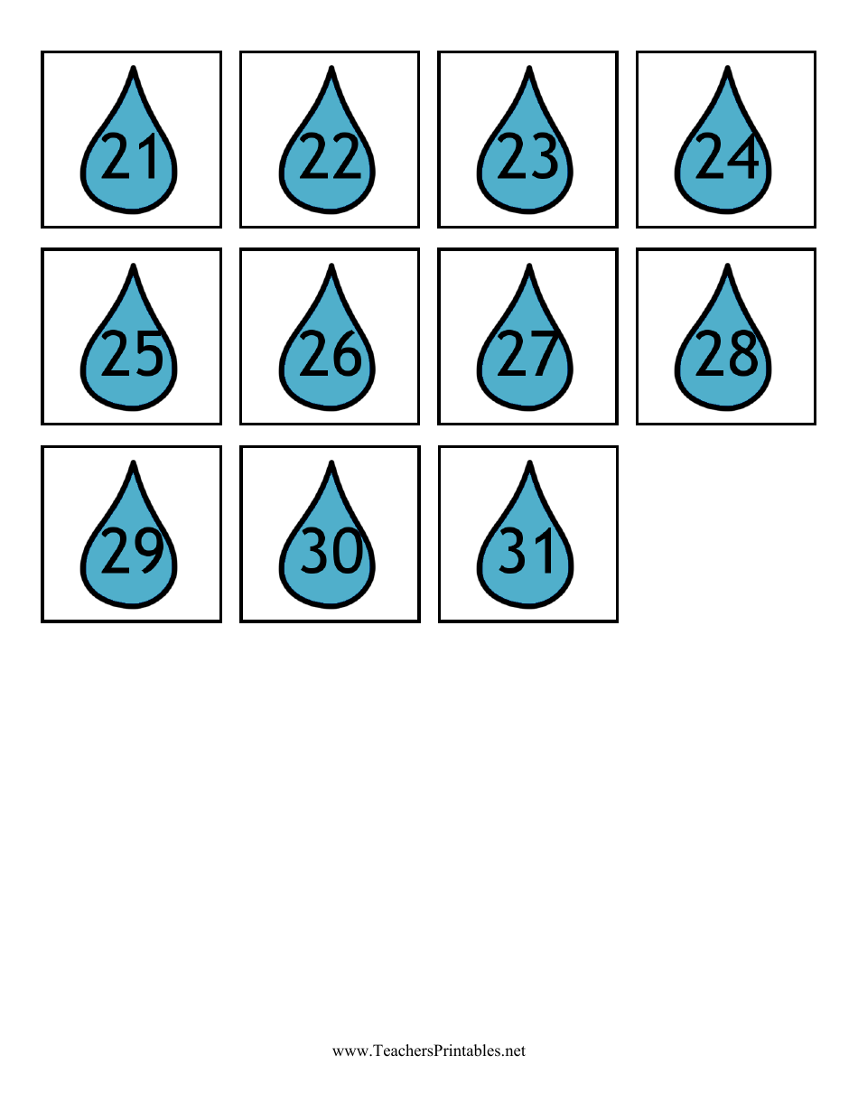 Raindrop Number Flash Card Templates, Page 2