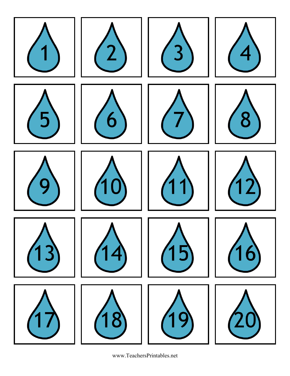 Raindrop Number Flash Card Templates Download Printable PDF