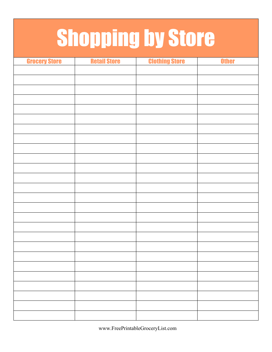 A well-organized shopping by store list template