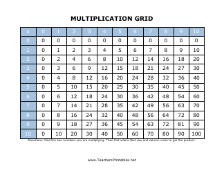 Document preview: 10x10 Multiplication Grid