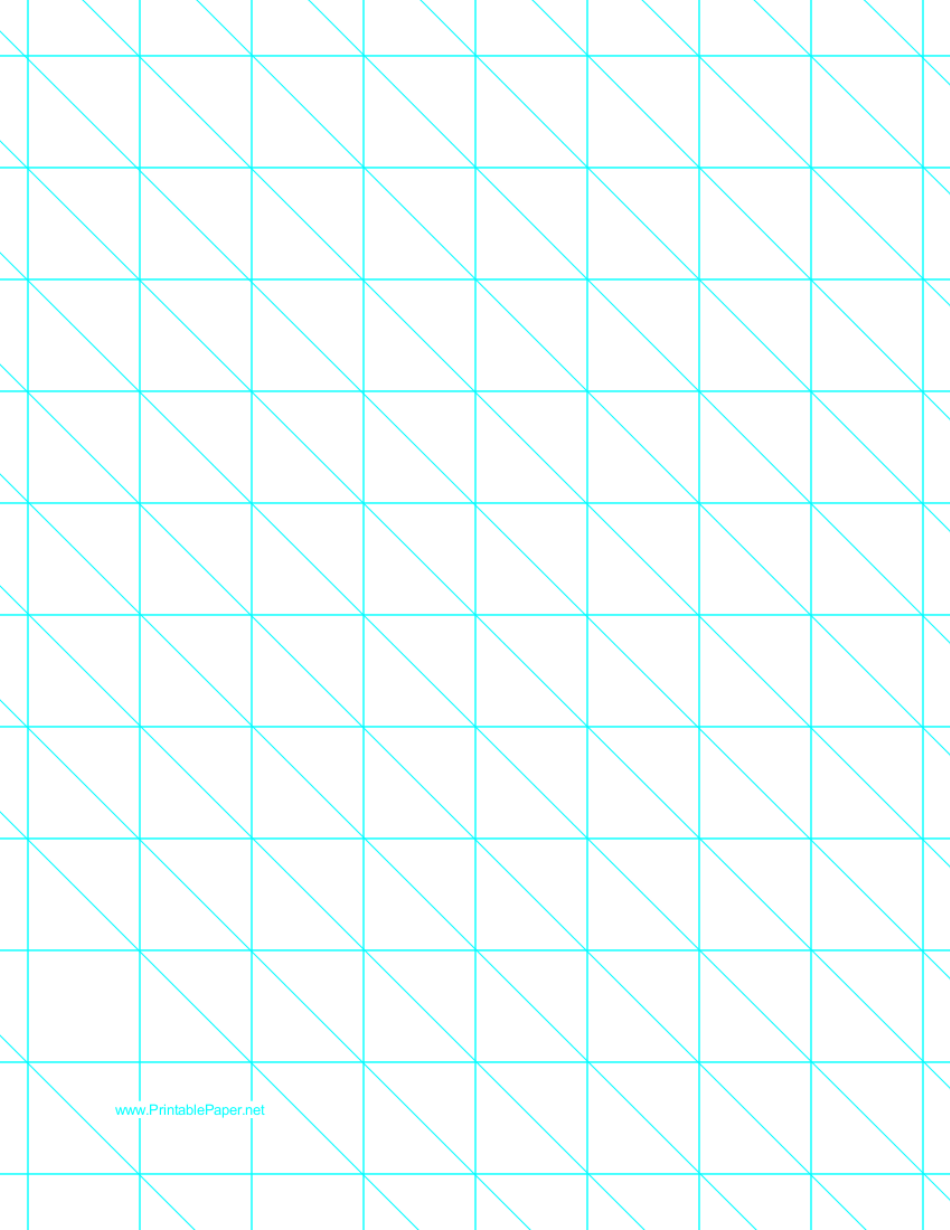 Cyan Diagonals Right With 1 Inch Grid Paper Template - Preview Image