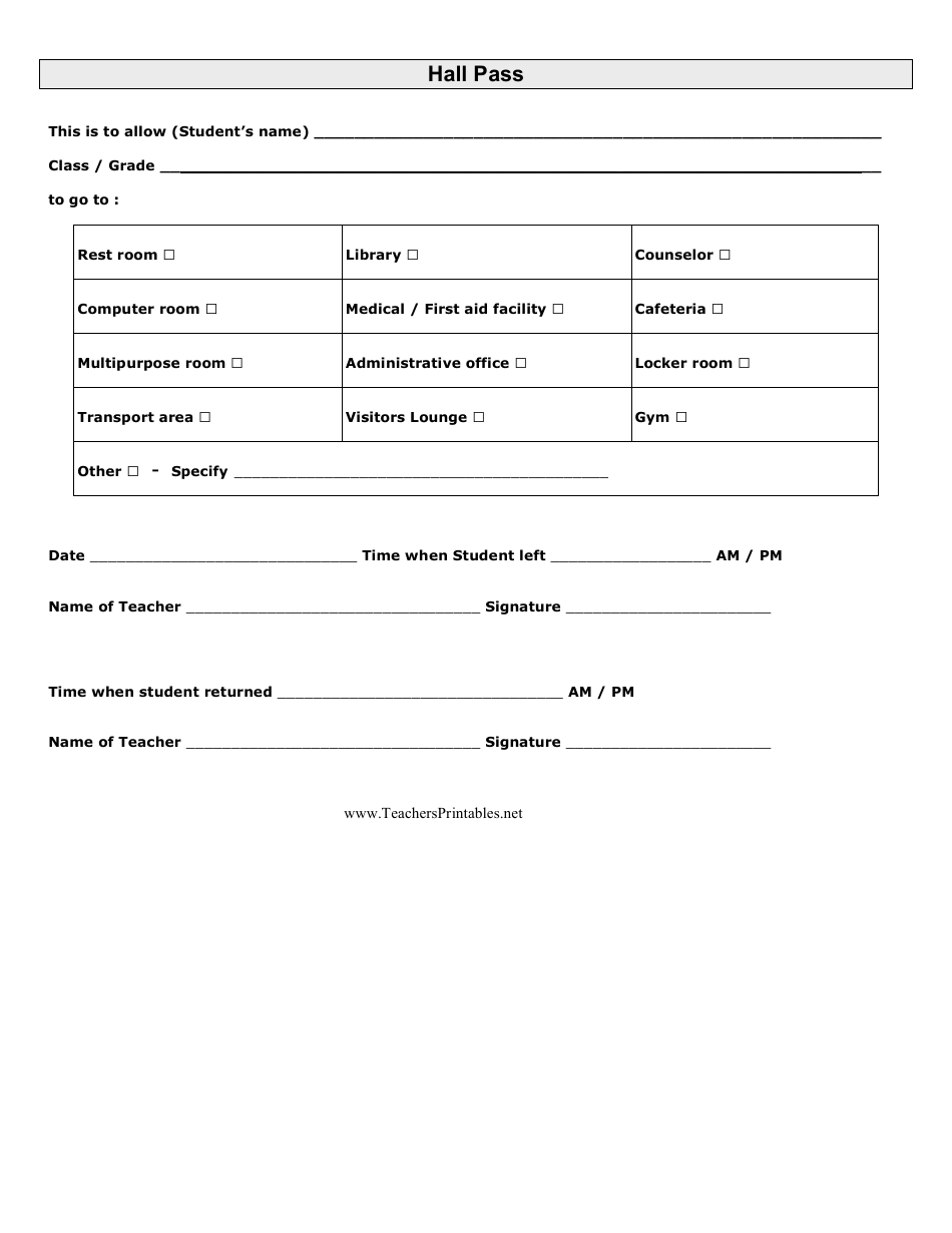 Hall Pass Template, Page 1