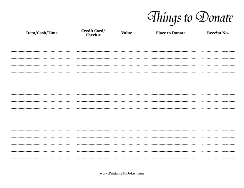 &quot;Donation to Do List Template&quot; Download Pdf