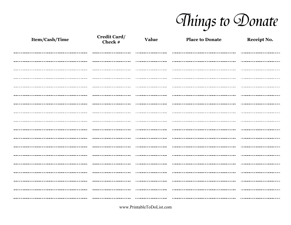 Donation to Do List Template Preview - Free and Printable Example