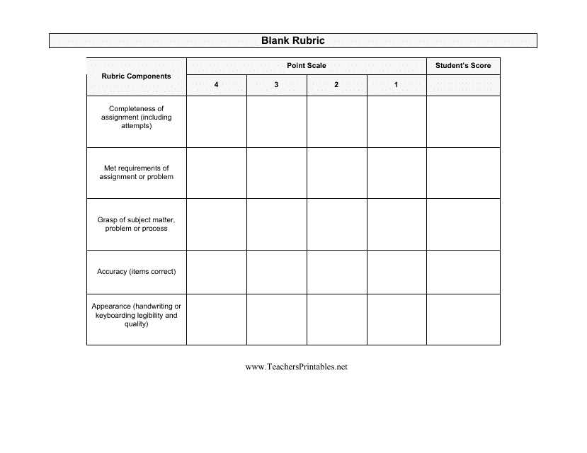 &quot;Blank Rubric Template&quot; Download Pdf