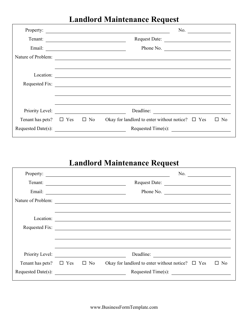 Landlord Maintenance Request Form, Page 1