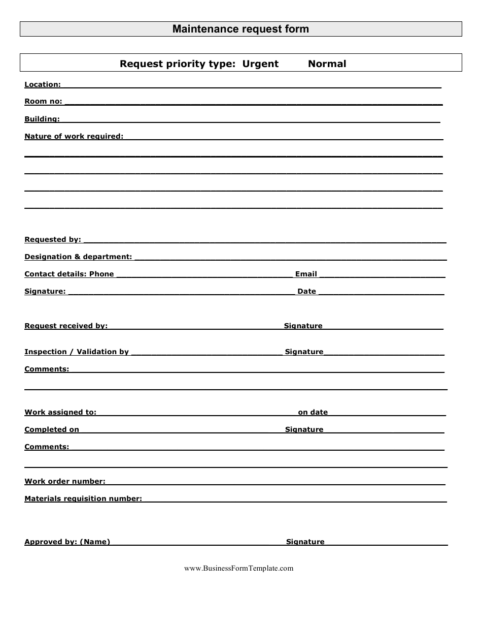 Maintenance Request Form, Page 1