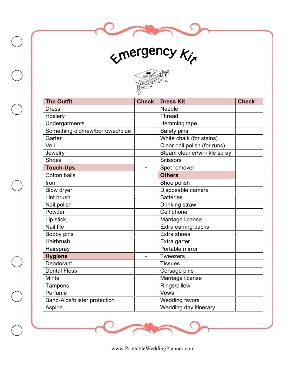 Wedding Emergency Kit Template