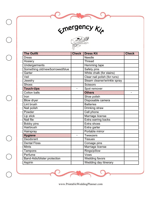 &quot;Wedding Emergency Kit Template&quot; Download Pdf