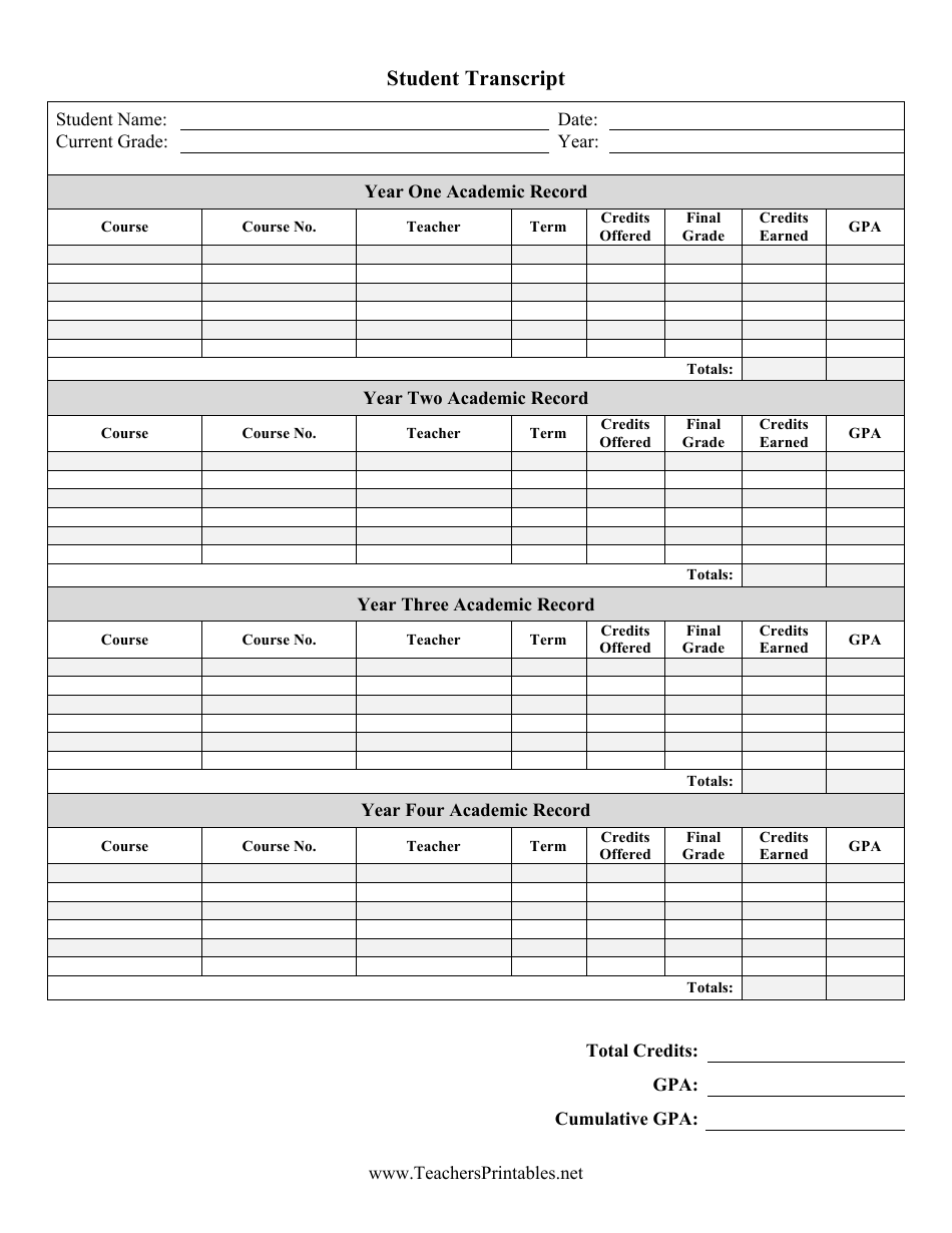 Student Transcript Template Download Printable PDF Templateroller