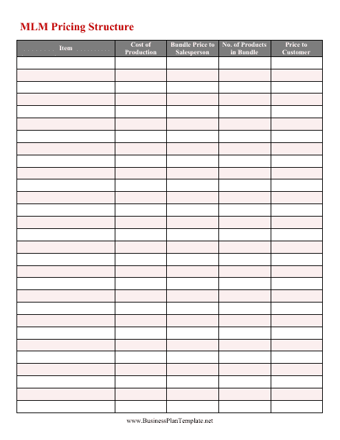 Mlm Pricing Structure Spreadsheet