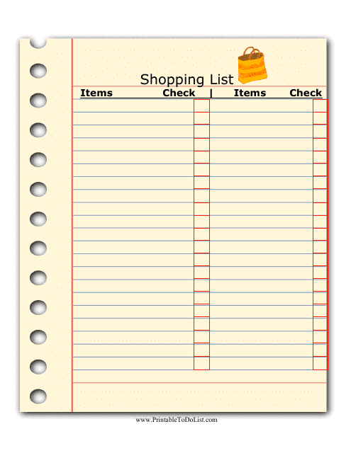 &quot;Shopping List Template&quot; Download Pdf
