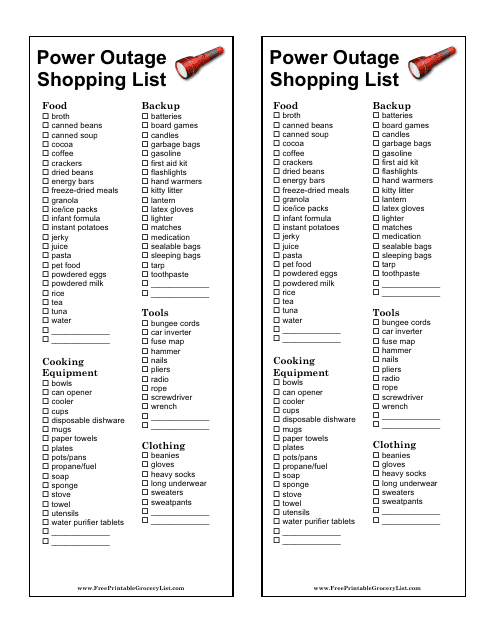 Power Outage Shopping List Template - A Practical Guide for Stocking Up on Essential Items During a Power Outage.