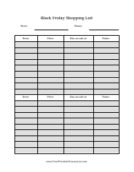 Document preview: Black Friday Shopping List Template - Big Table