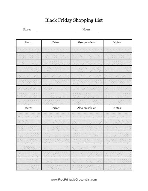 Black Friday Shopping List Template - Big Table