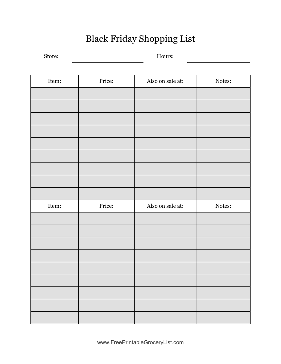 Black Friday Shopping List Template Preview