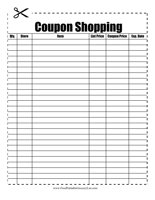 &quot;Coupon Shopping List Template&quot; Download Pdf