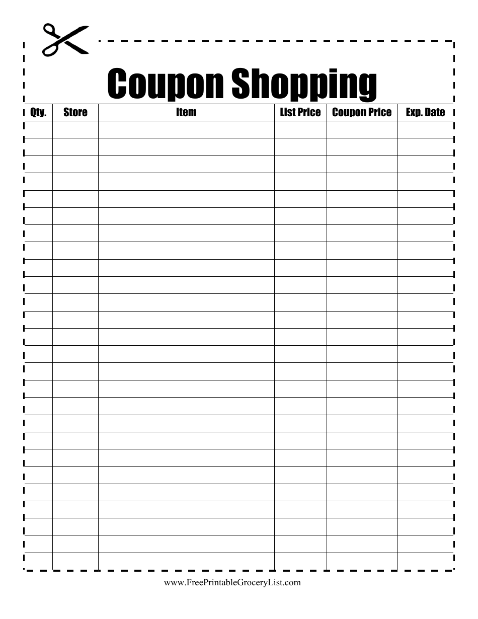Coupon Shopping List Template