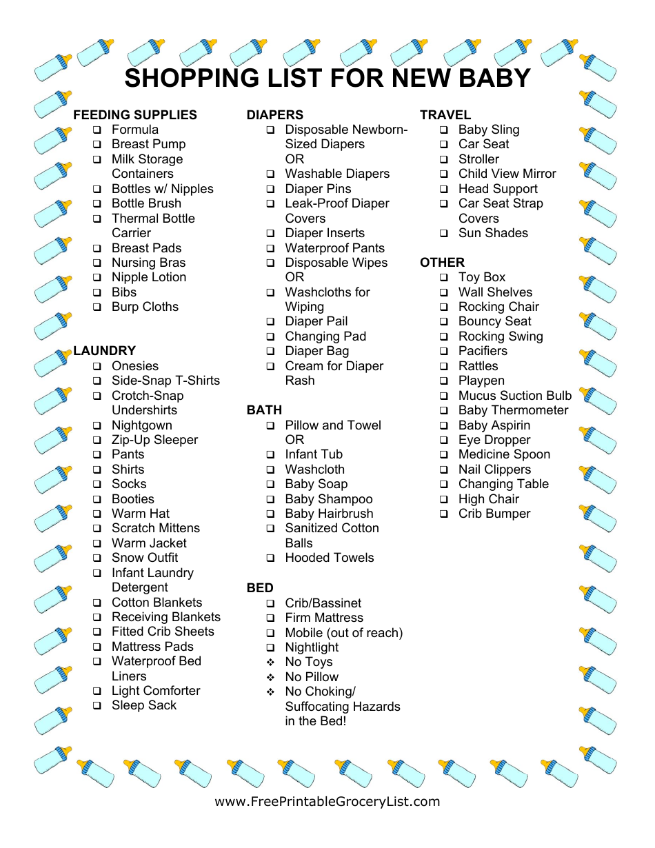 New Baby Shopping List Template, Page 1