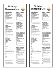 Document preview: Birthday Shopping List Template
