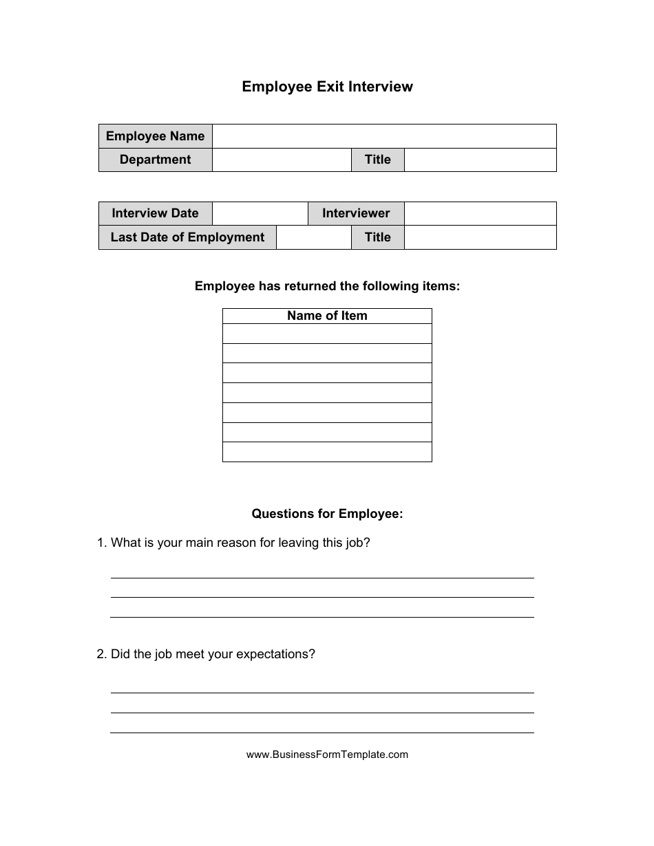 Employee Exit Interview Form - Eleven Questions, Page 1