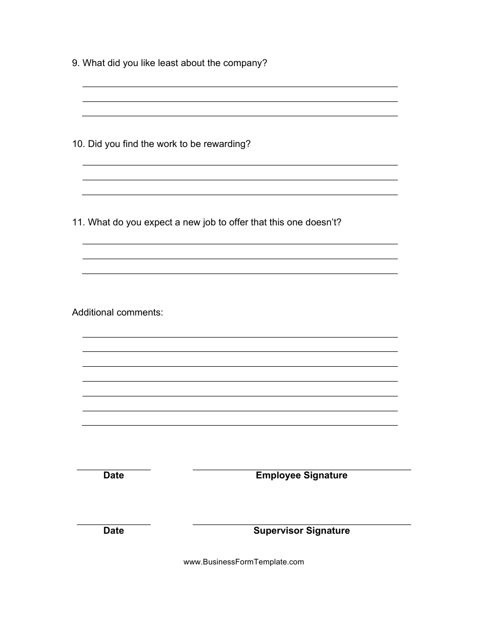 Employee Exit Interview Form - Eleven Questions, Page 3