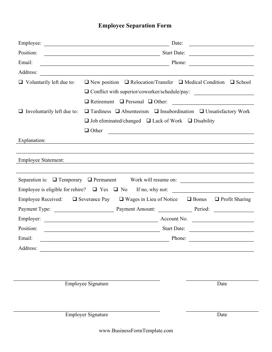 Employee Separation Form, Page 1
