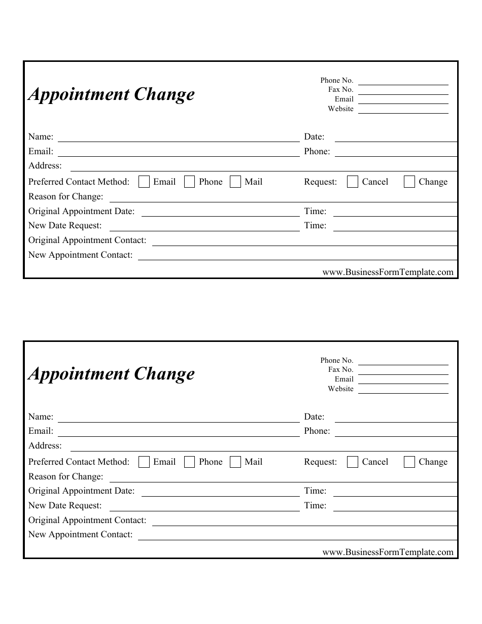 Appointment Change Form, Page 1