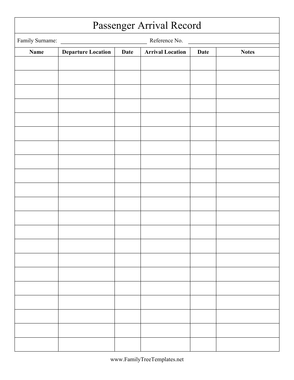 Passenger Arrival Record Template, Page 1