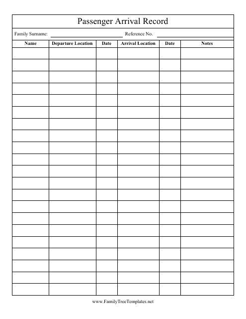 Passenger Arrival Record Template Download Pdf