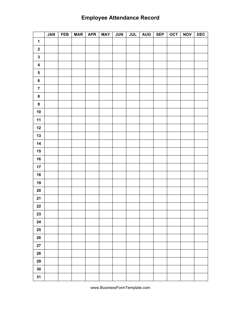Employee Attendance Record Template - Black and White, Page 1