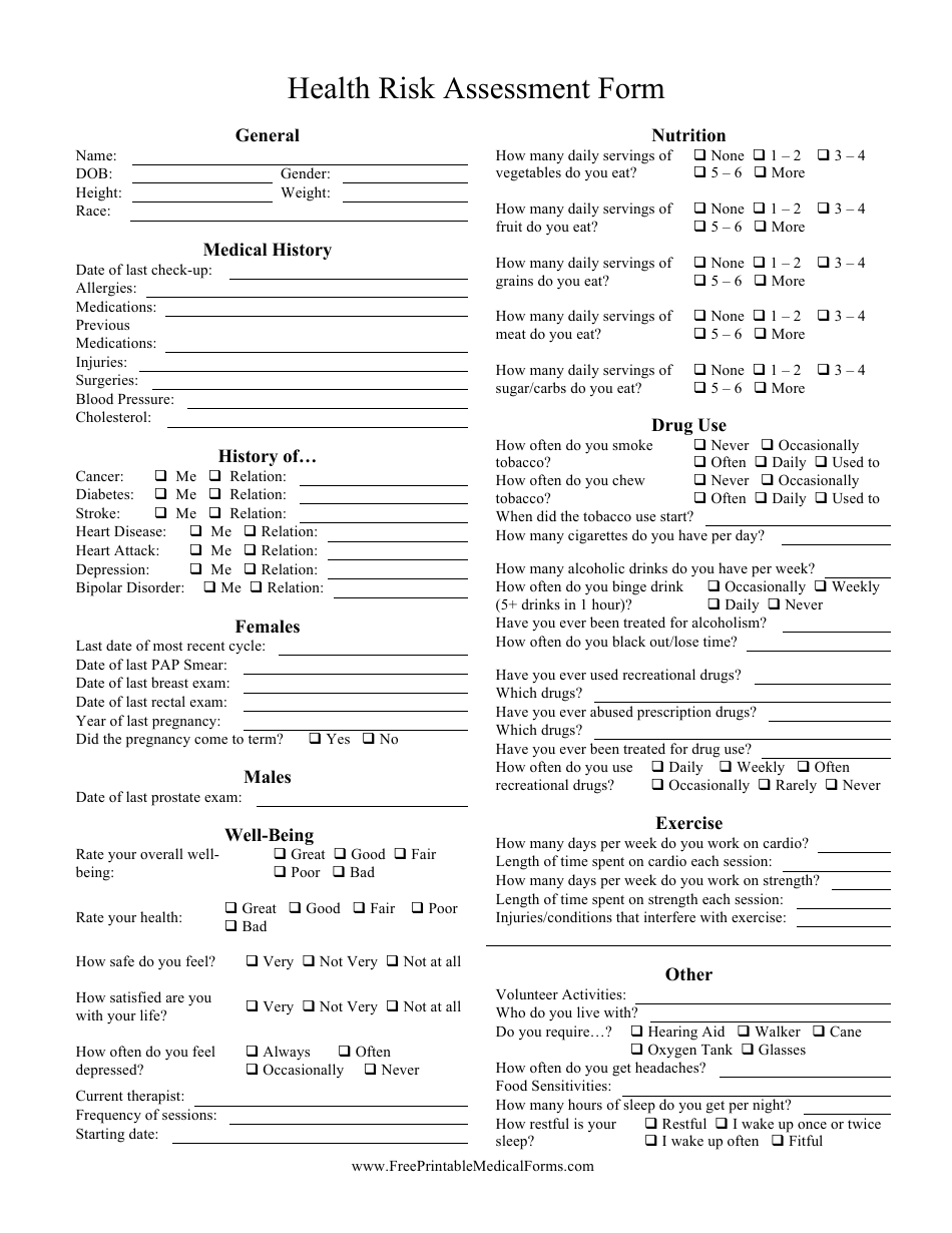 Printable Risk Assessment Forms