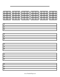 Document preview: Blank Guitar Tablature Template With Chord Nets