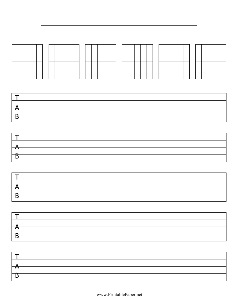Blank Guitar Tablature Template With Chord Nets, Page 1