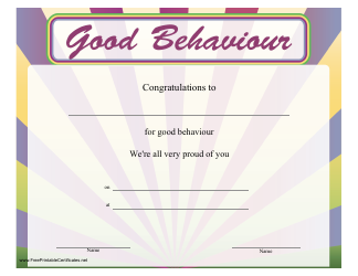 &quot;Good Behaviour Certificate Template&quot;