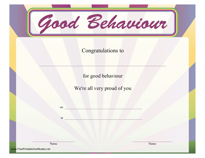 &quot;Good Behaviour Certificate Template&quot; Download Pdf