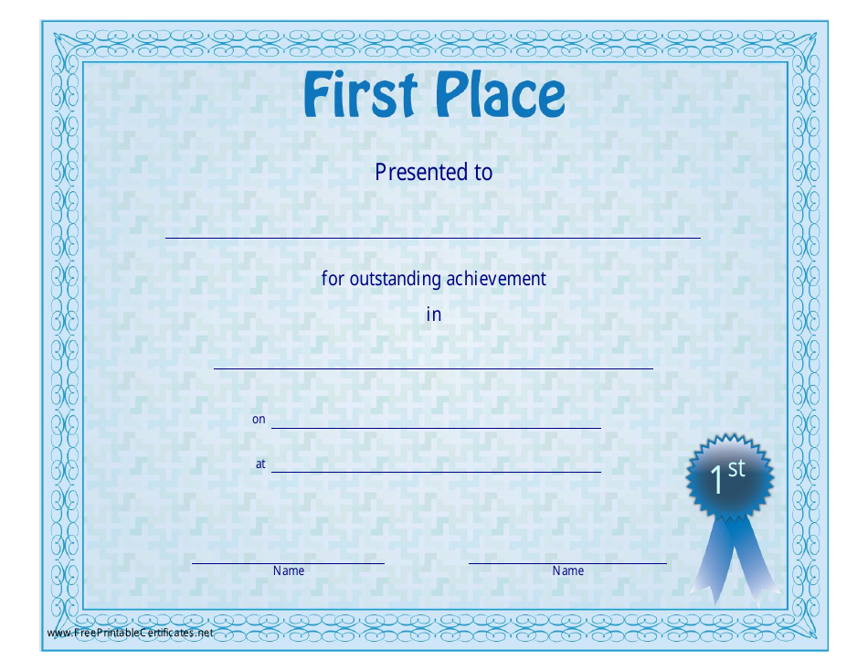 Blue First Place Certificate Template - Customizable