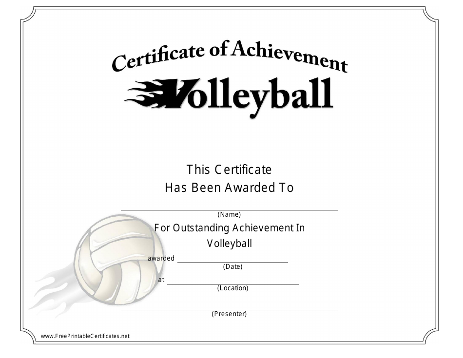 Volleyball Certificate of Achievement Template - Black