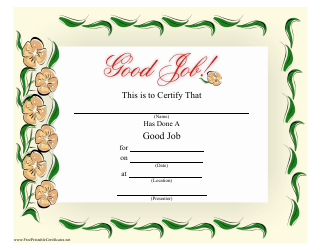 Document preview: Good Job Certificate Template - Flowers