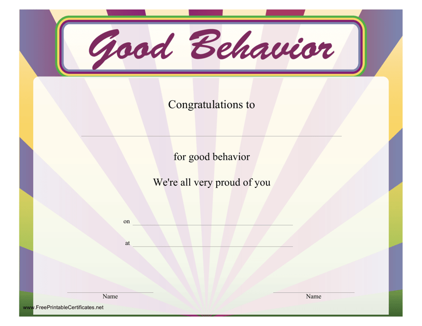 Good Behaviour Certificate Template Download Printable PDF | Templateroller